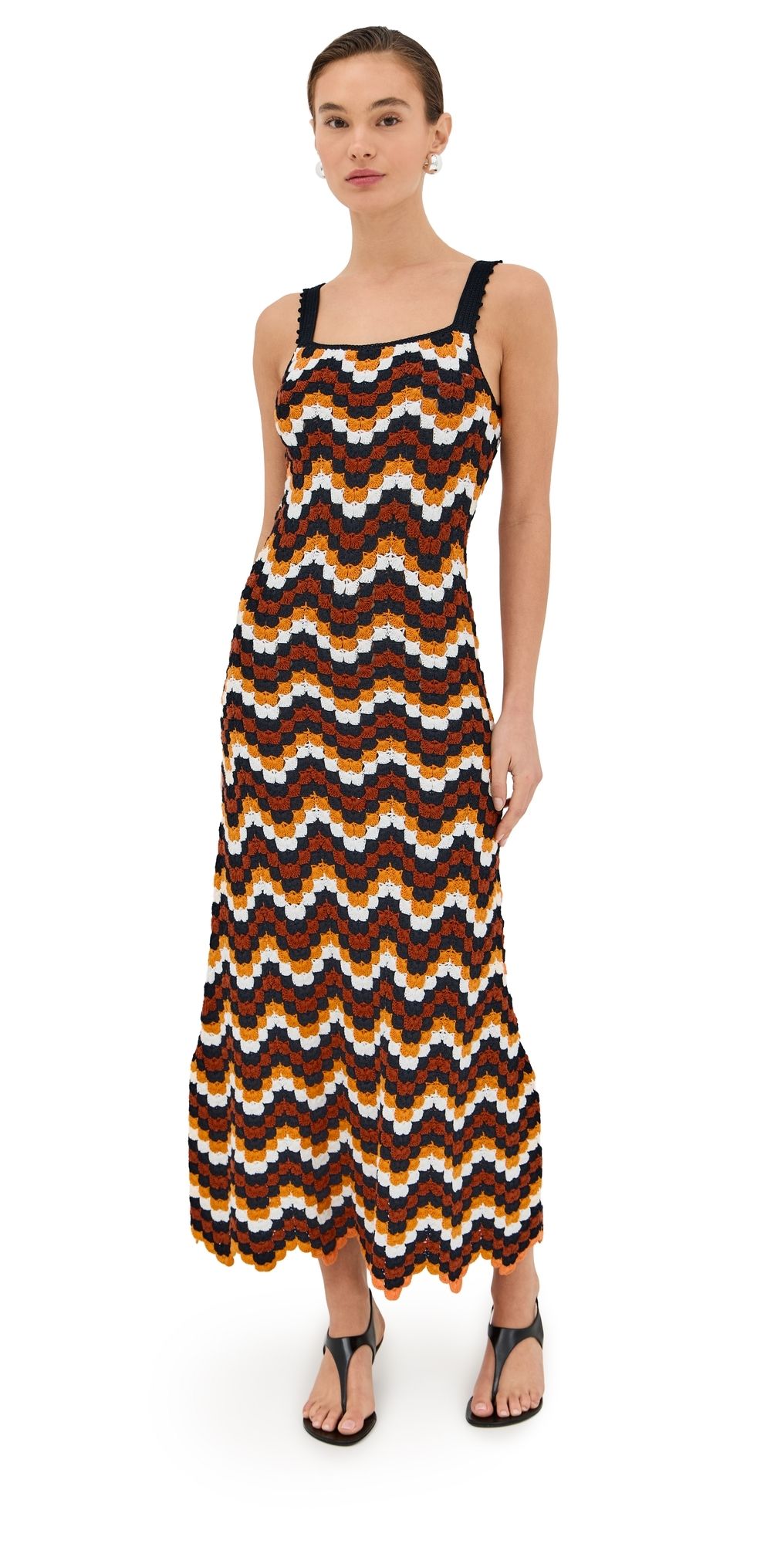 ESCVDO Marea Dress Ivory/Orange/Brown/Black S