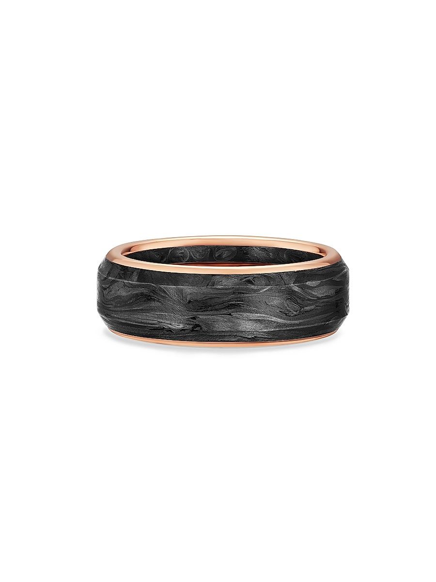 Men's Streamline Band Ring in 18K Rose Gold - Forged Carbon - Size 10