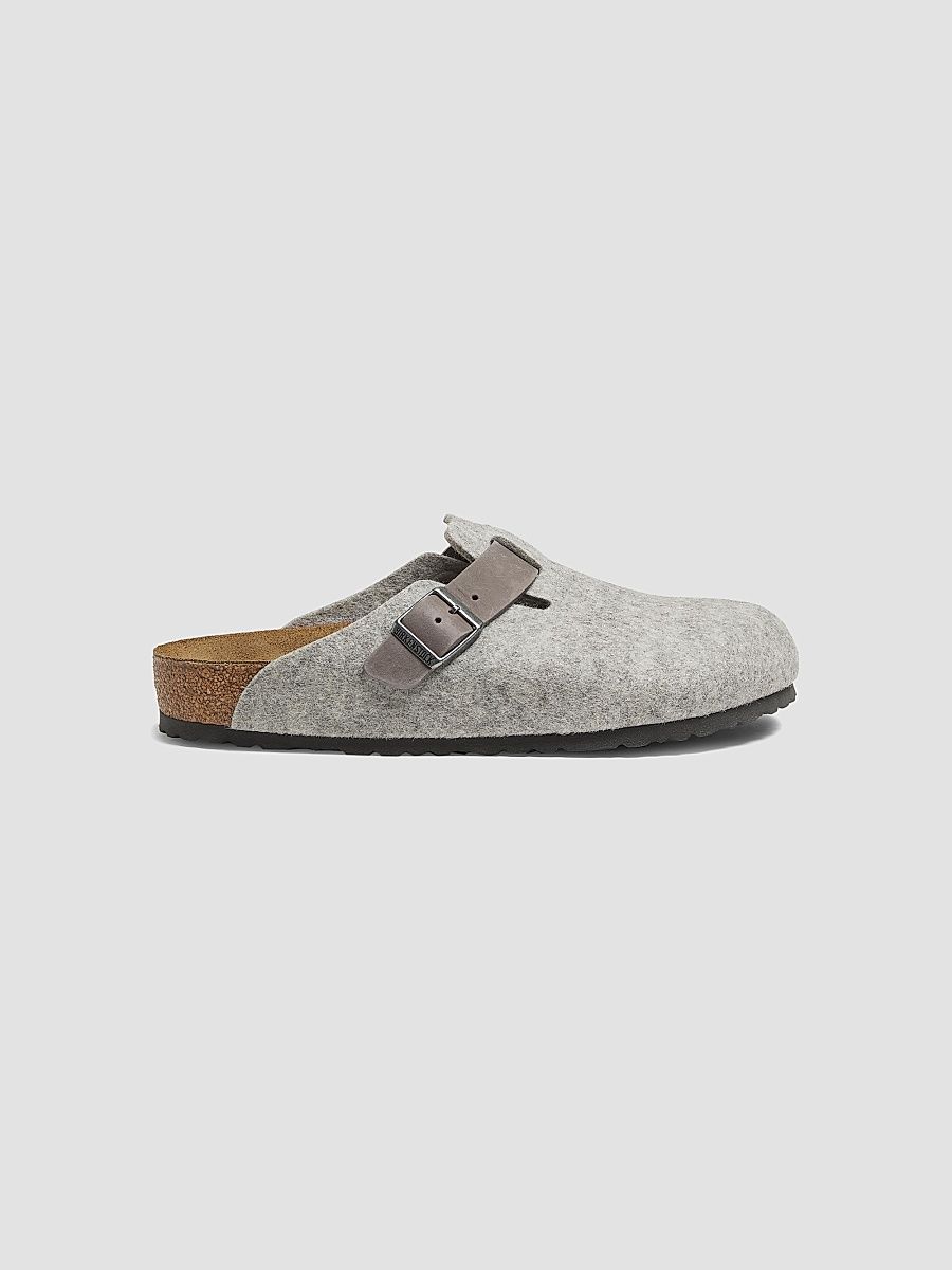 Men's Unisex Boston Light Gray Wool Felt Clog Mules - Light Grey Iron - Size 12
