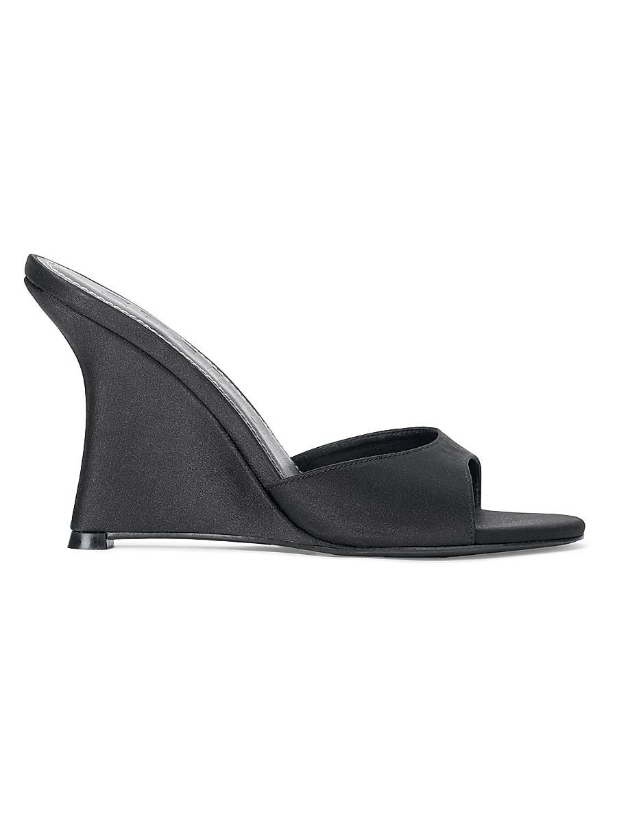 Women's Brigitte 100MM Satin Wedge Sandals - Black - Size 11