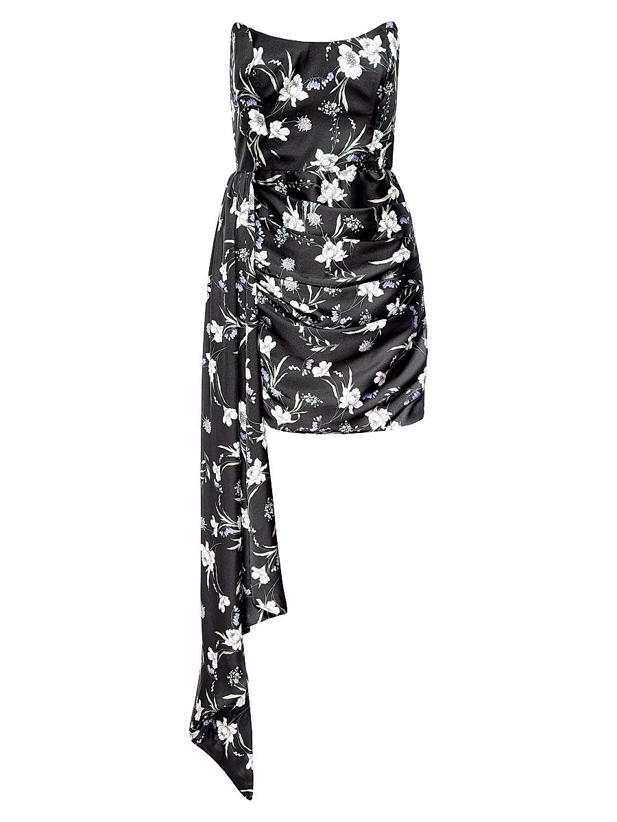 Women's Chasing Dawn Draped Floral Satin Minidress - Midnight Floral - Size Large