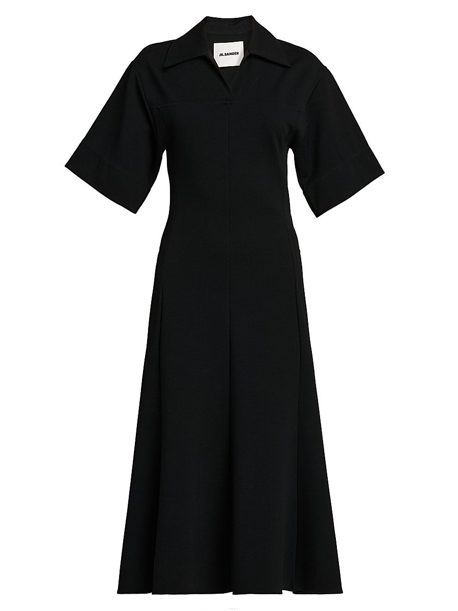 Women's Crepe A-Line Midi-Dress - Black - Size 10