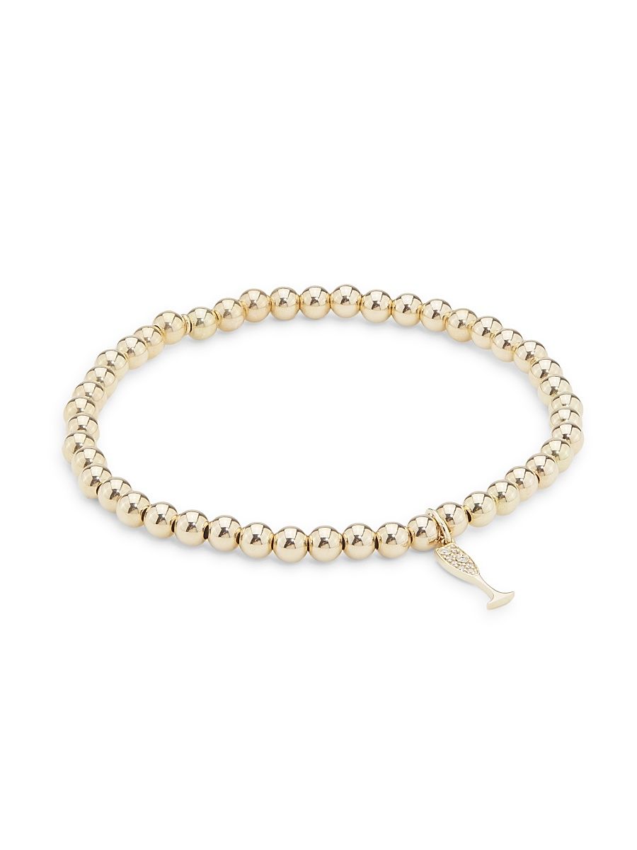 Women's 14K Yellow Gold & 0.03 TCW Diamond Champagne Flute Beaded Stretch Bracelet - Yellow Gold