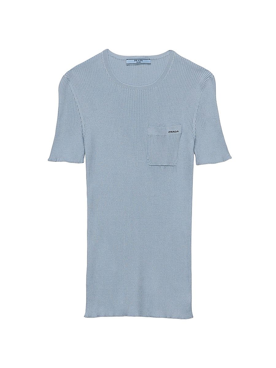 Women's Silk Crew-Neck Sweater - Blue - Size 10