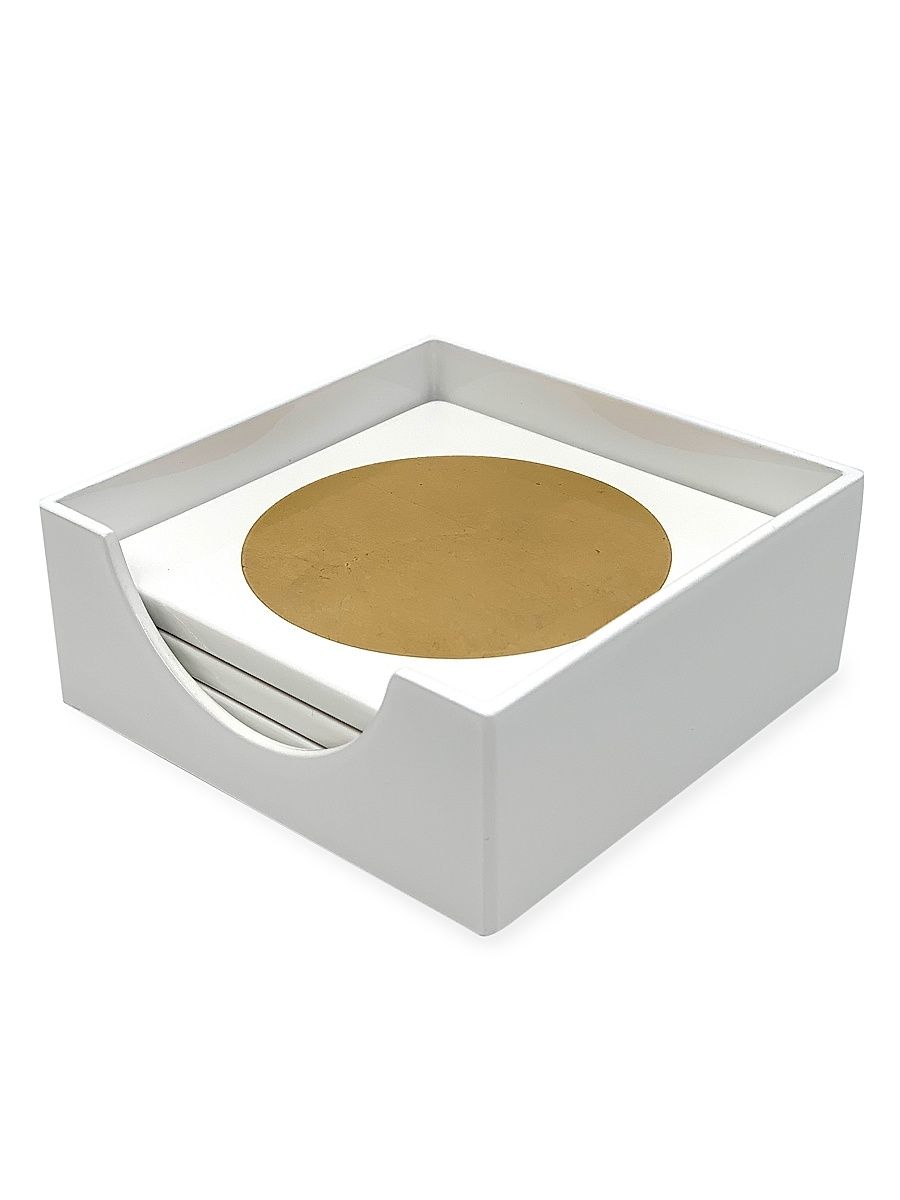 Golden Circle Wood Coaster & Coaster Holder Set - Gold White