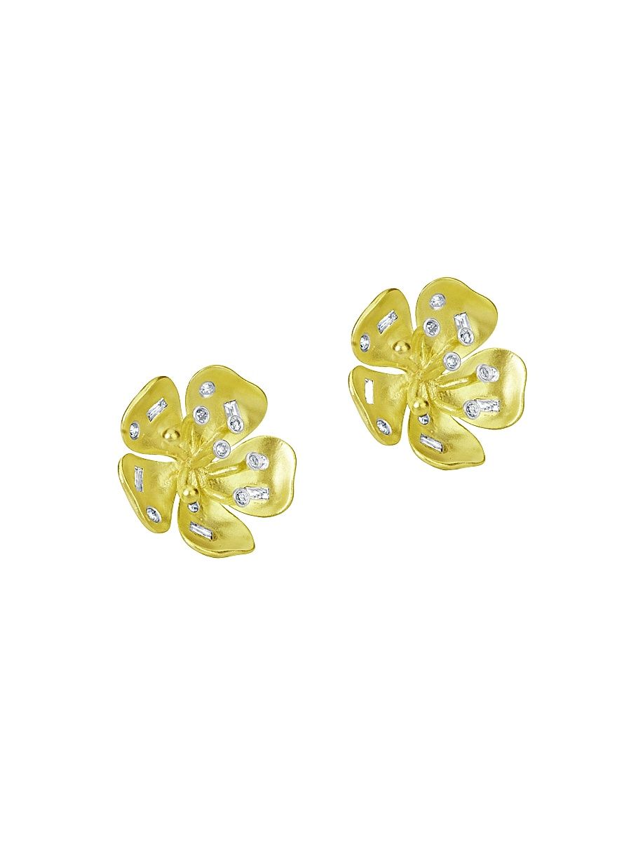Women's 14K Yellow Gold & Diamond Flower Stud Earrings - Yellow Gold