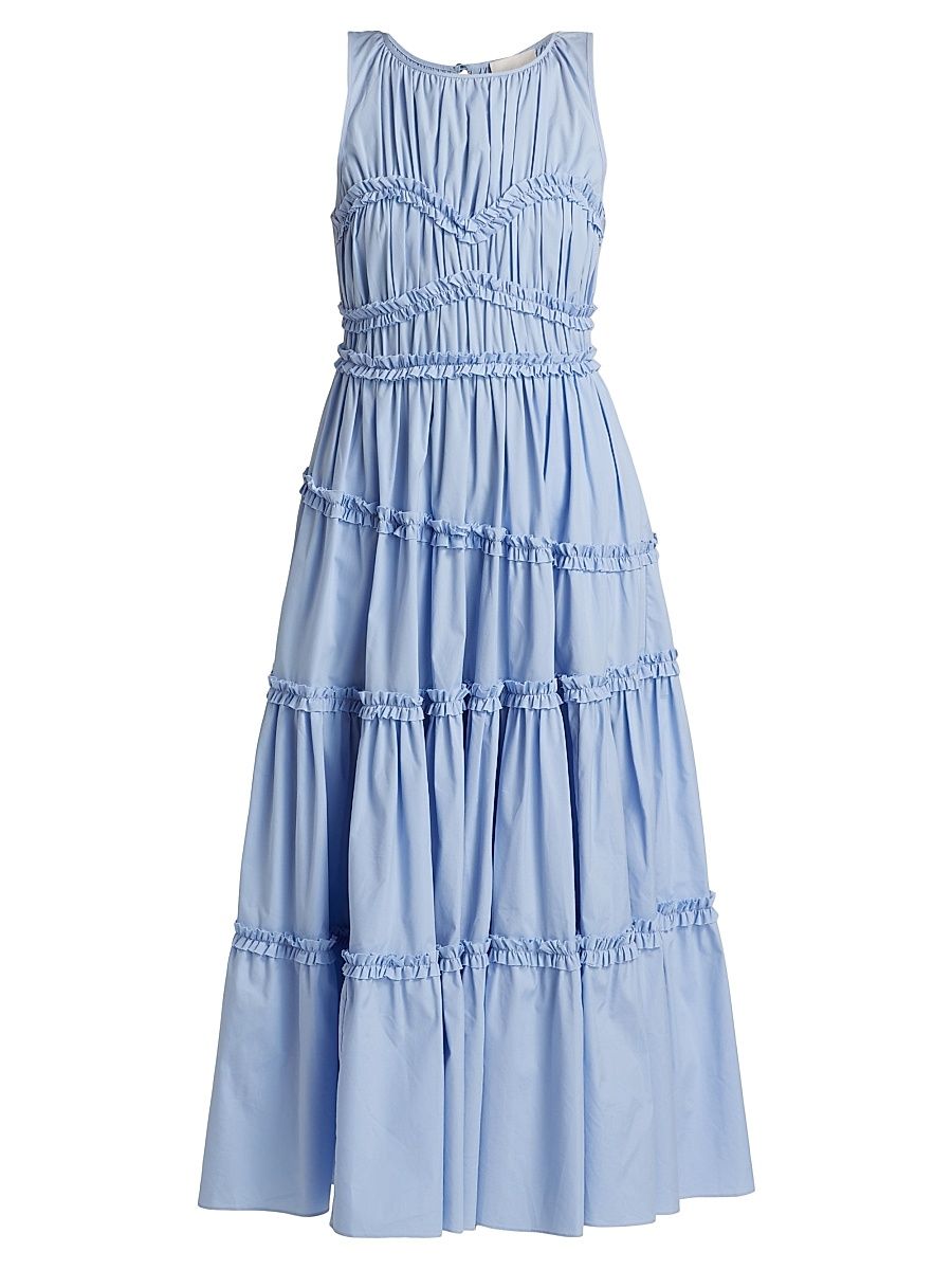 Women's Sirrina Ruffled Cotton-Poplin Tiered Midi-Dress - Blue Hydrangea - Size 14
