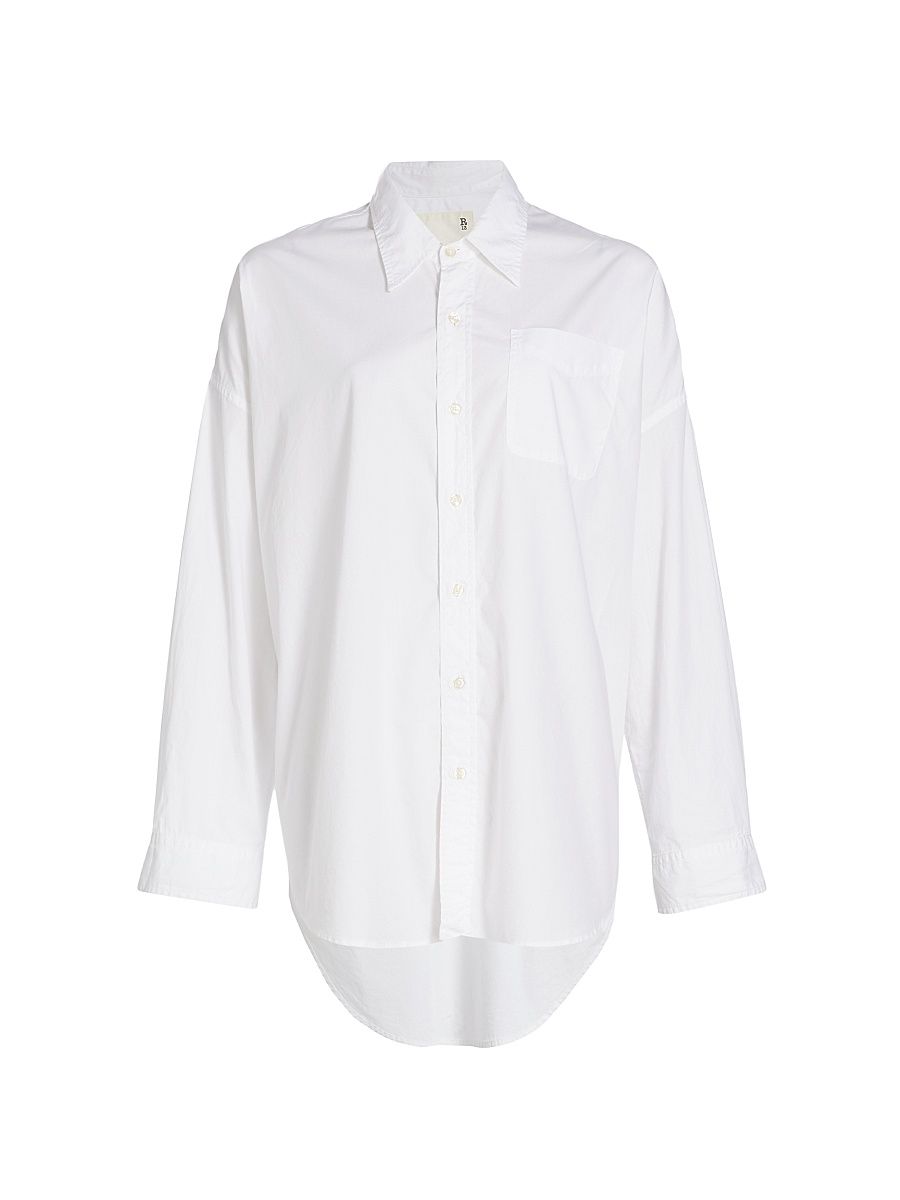 Women's Drop Neck Oxford Shirt - White - Size Large