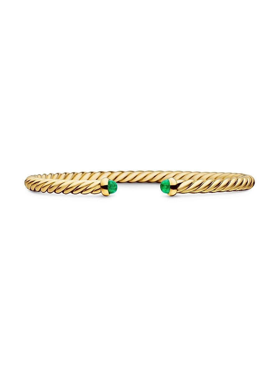 Women's Modern Cablespira Bracelet in 18K Yellow Gold - Emerald - Size Large