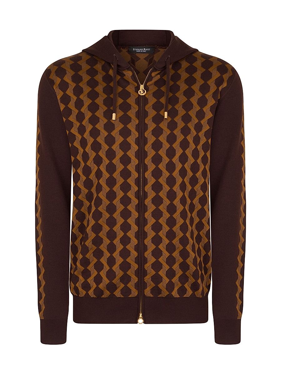 Men's Full Zip Sweater - Brown - Size 50