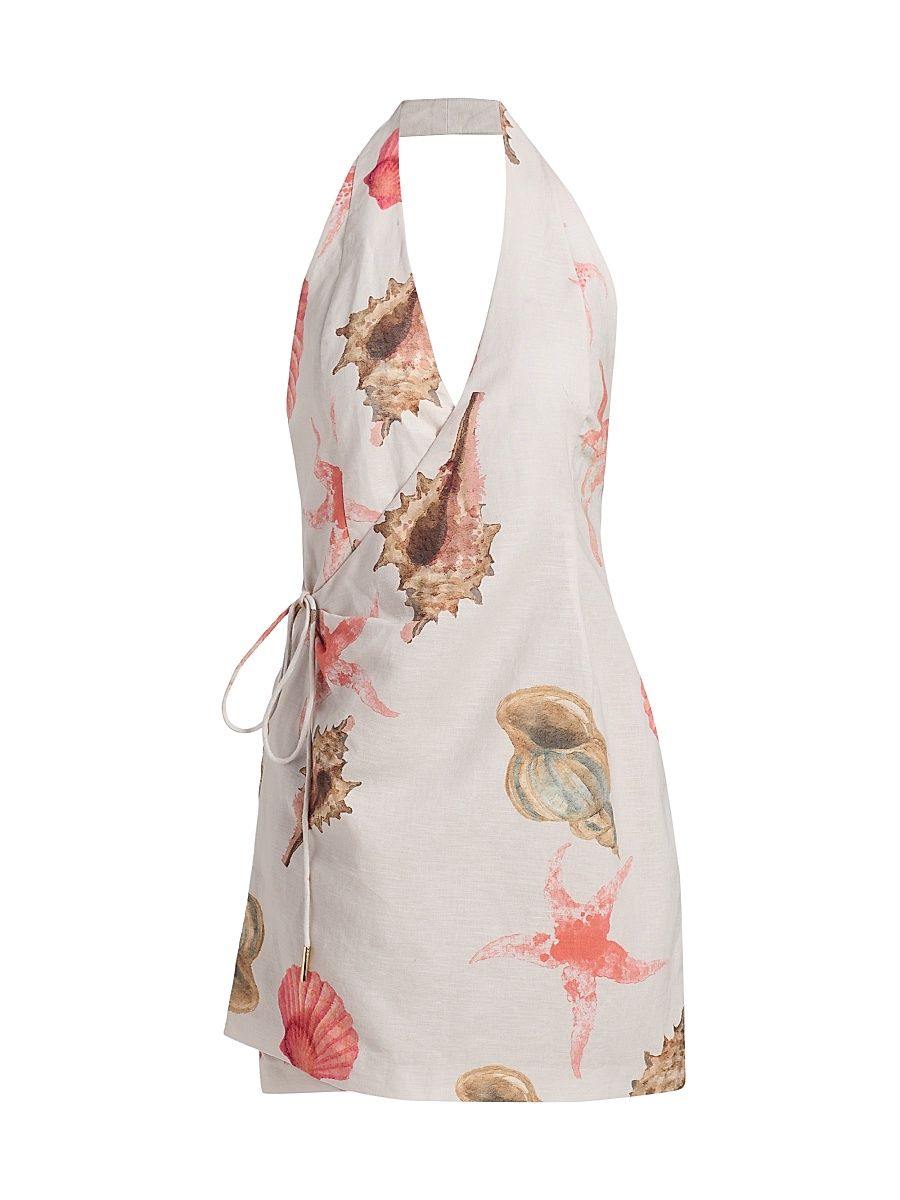 Women's Quinley Halterneck Wrap Minidress - Coastal Mosaic - Size 12