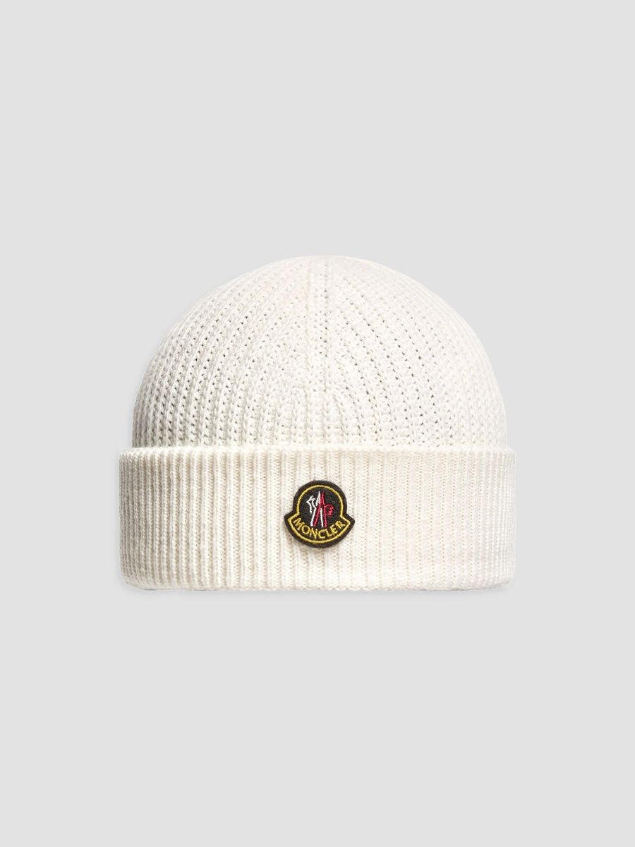 Moncler Men's Beanie Hat in Wool and Cashmere - White