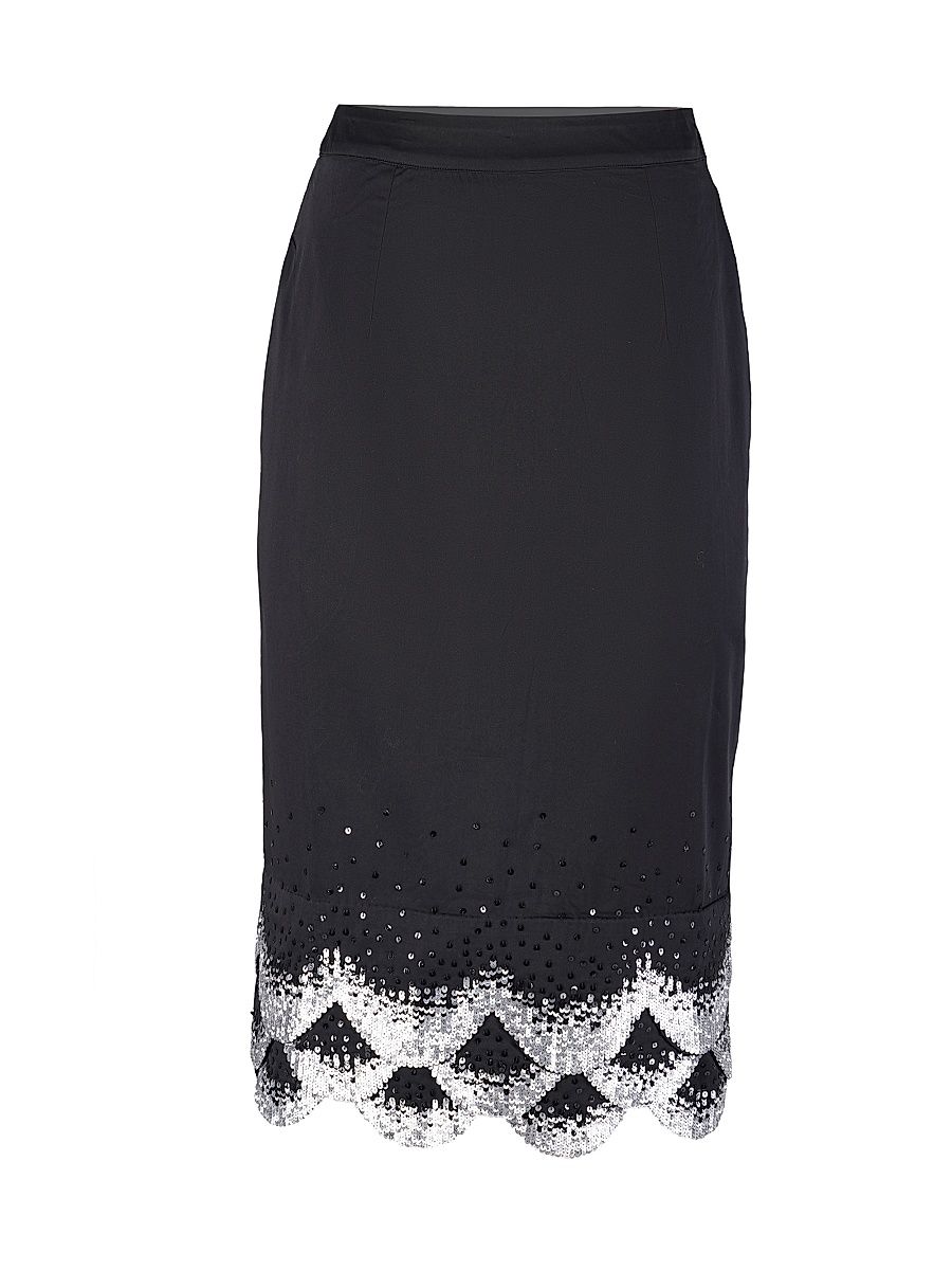 Women's Scalloped Sequined-Hem Pencil Skirt - Black - Size Small