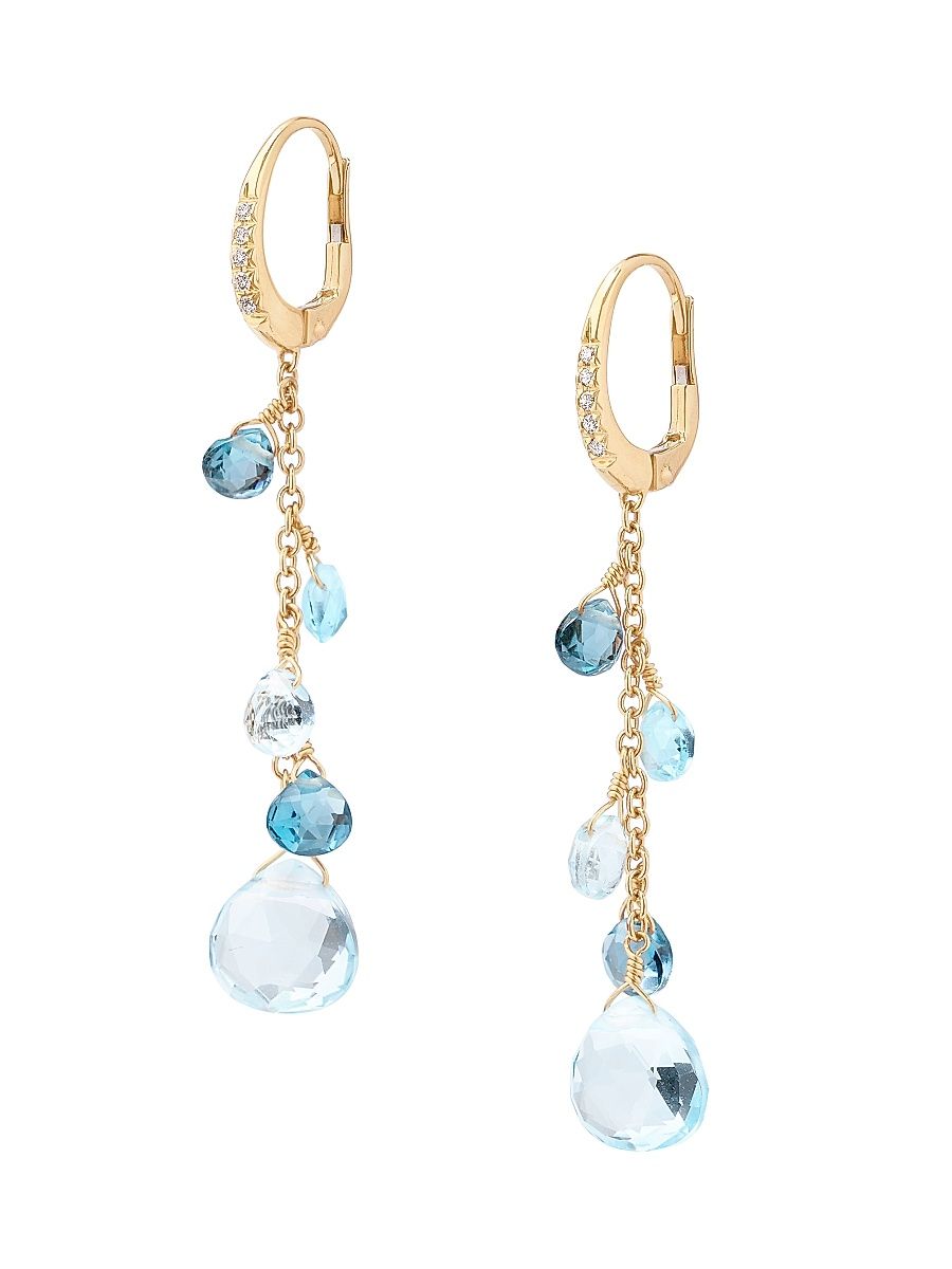 Women's Paradise Topaz 18K Yellow Gold, 0.06 TCW Diamond & Mixed Topaz Earrings - Yellow Gold