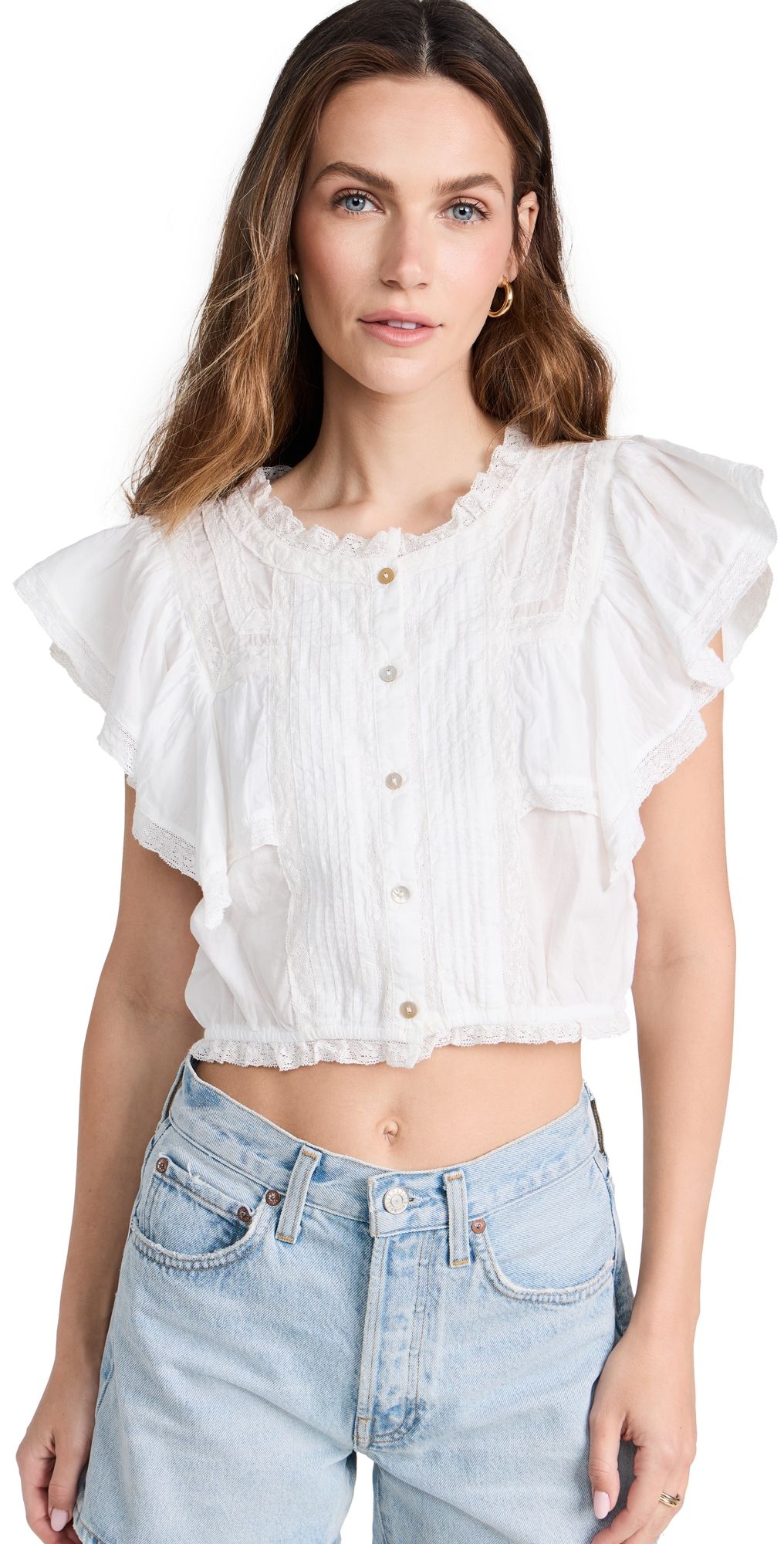 LoveShackFancy Nora Top Antique White P