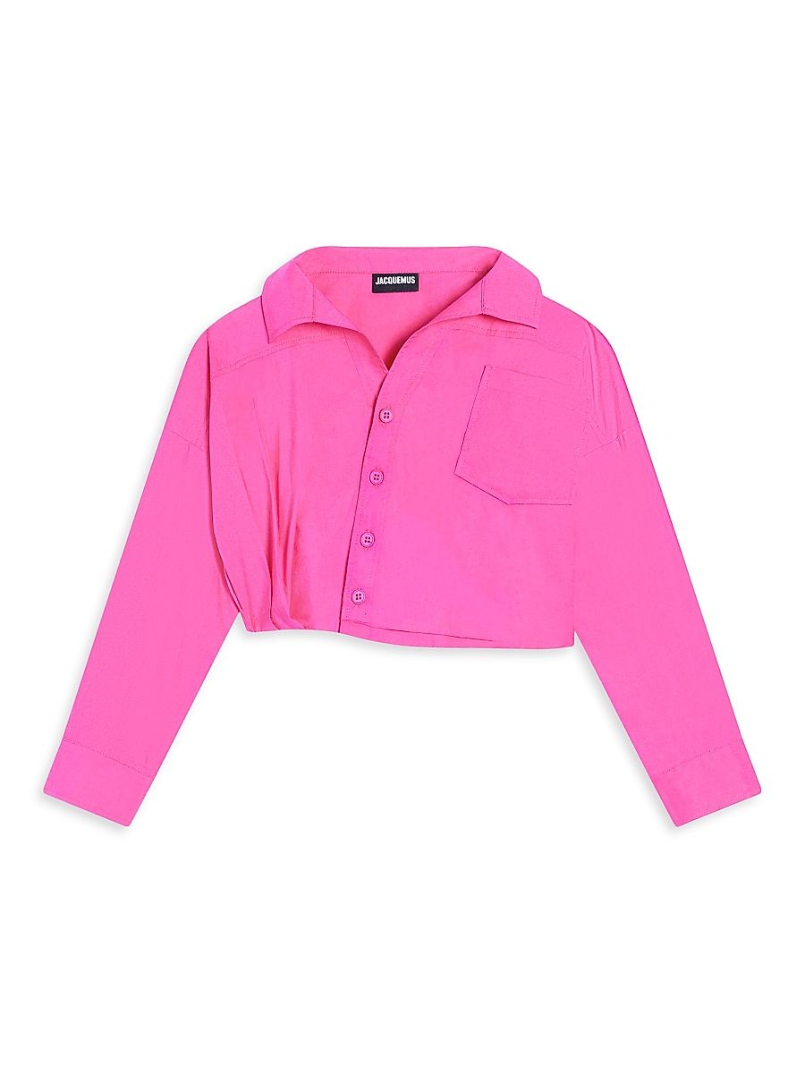 Little Girl's & Girl's Cotton Long-Sleeve Crop Shirt - Pink - Size 6