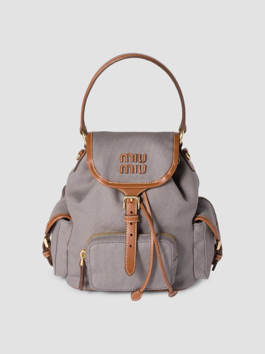 Miu Miu Women's Canvas and Leather Backpack - Grey