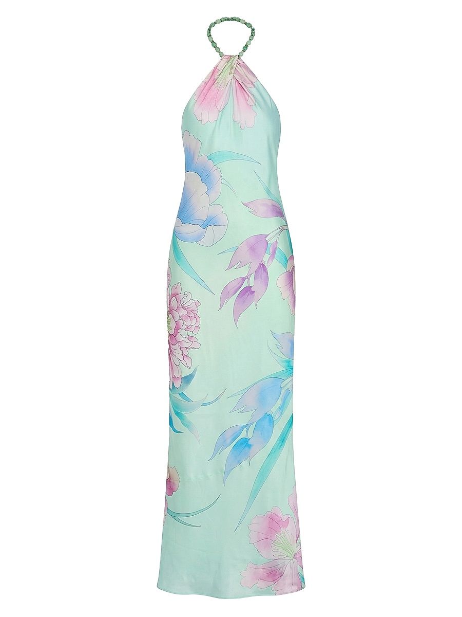 Women's Anat Floral Halter Maxi Dress - Beija Flor Pistachio - Size Medium