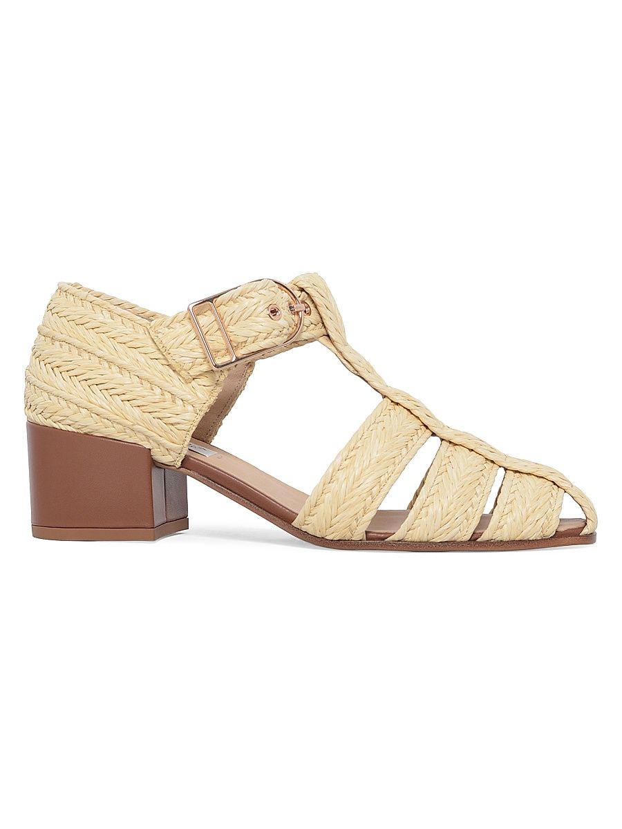Women's Lyle 45MM Raffia-Leather Sandals - Natural - Size 11