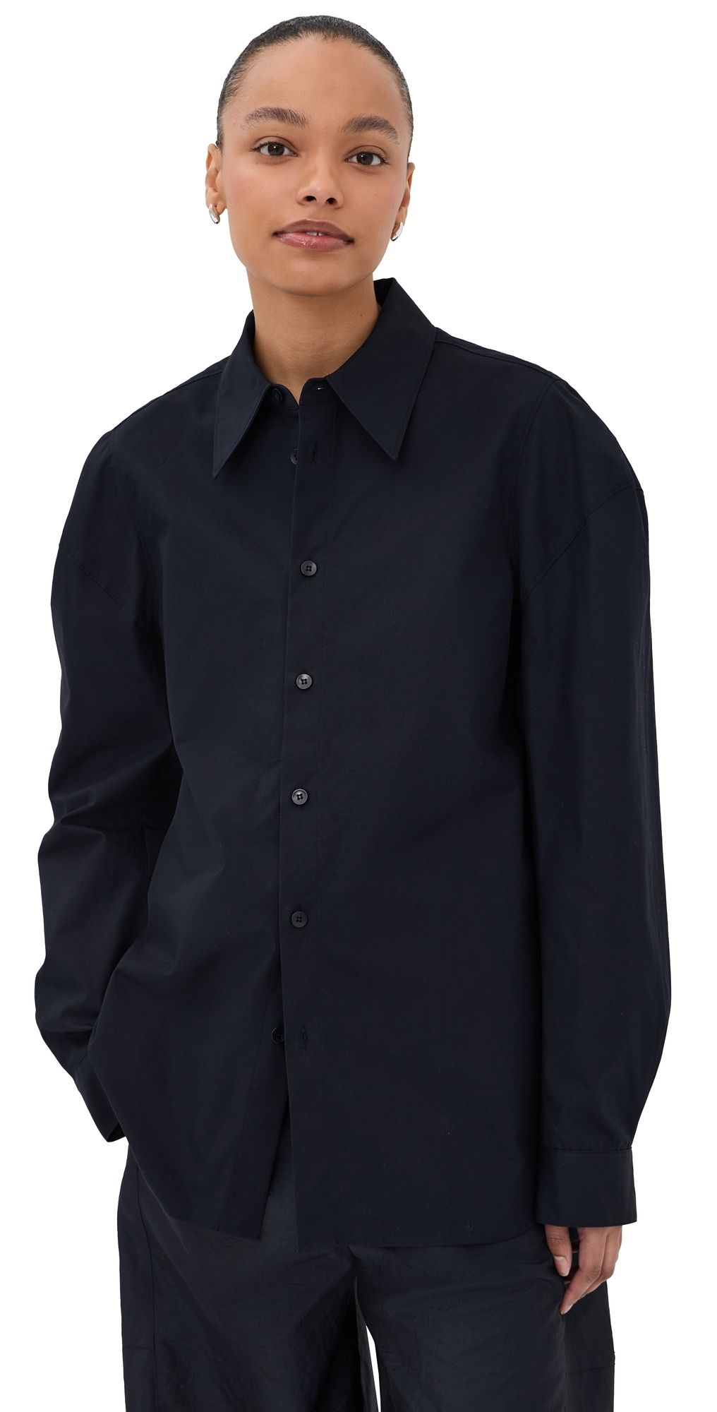 Tibi Hinged Button Down Shirt Navy S