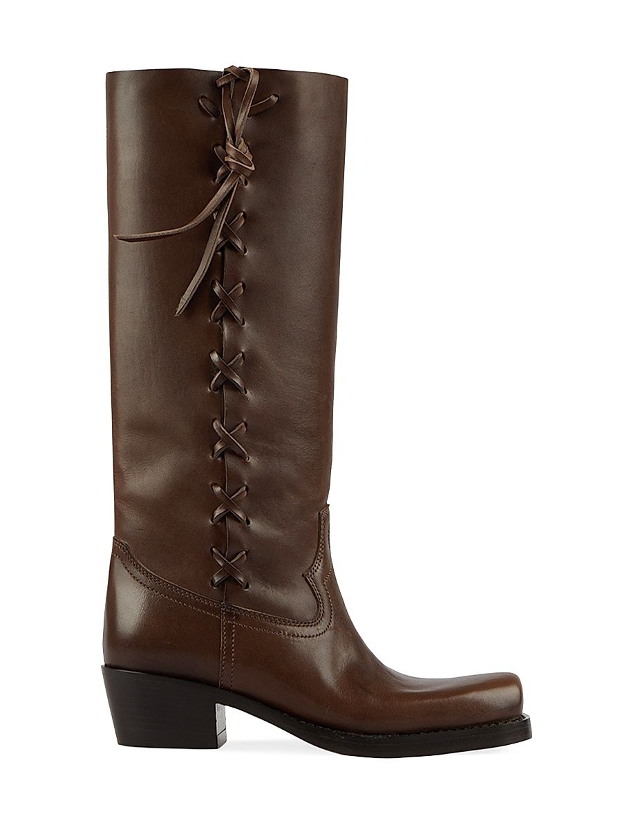 Women's Roxanne 45MM Lace-Up Detail Leather Boots - Cioccolato - Size 10