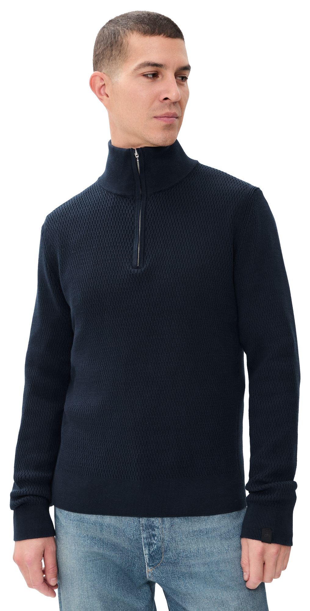 rag & bone Danton Waffle Quarter Zip Sweater Navy L