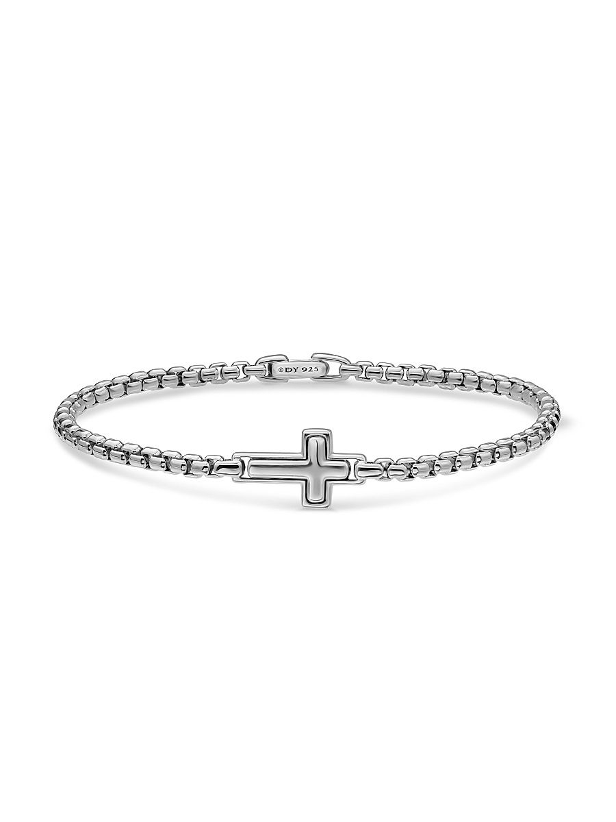Men's Cross Station Bracelet in Sterling Silver, 3.6MM - Silver - Size Medium