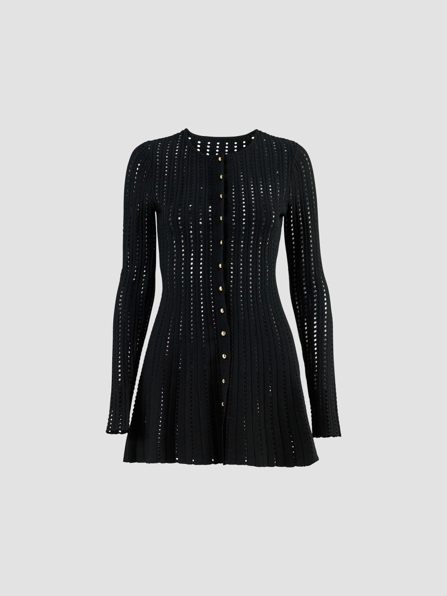 Carolina Herrera Women's Open-Knit Crewneck Cardigan - Jet Black - Size Large