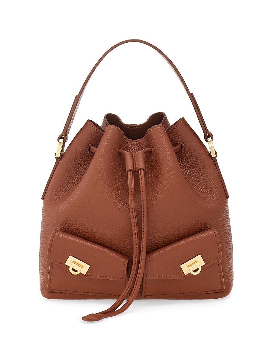 Women's Leather Bucket Bag - New Cognac