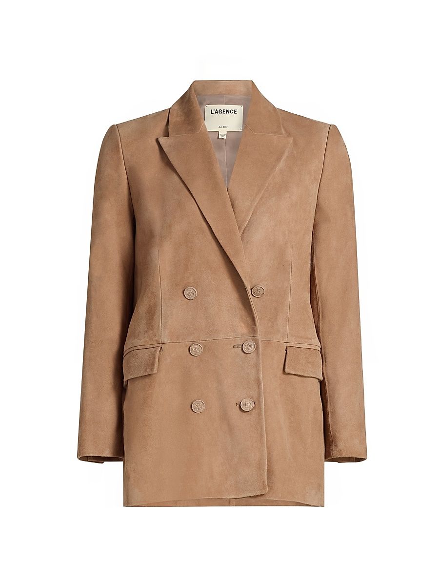 Women's Aimee Suede Double-Breasted Blazer - Cappuccino - Size 14
