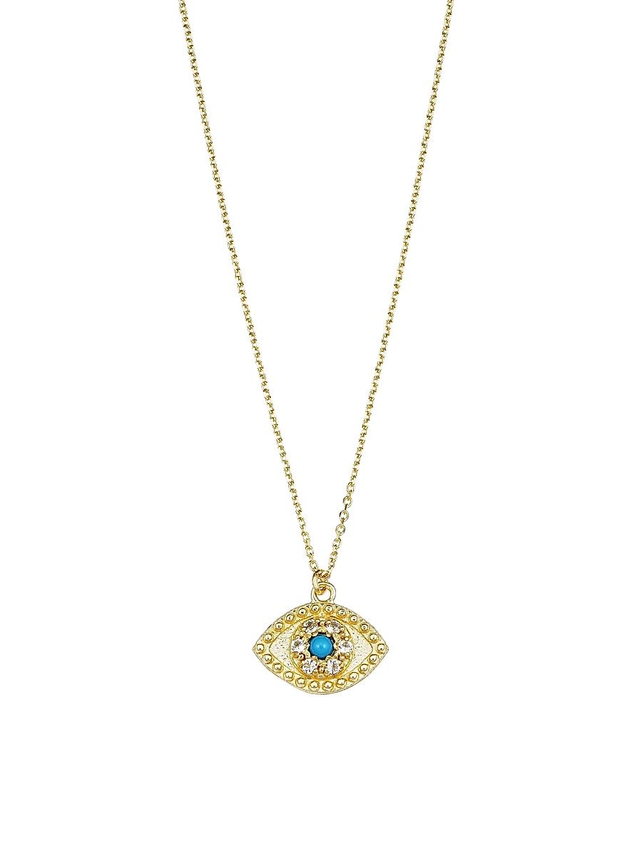 Women's 14K Yellow Gold, Turquoise Evil Eye Pendant - Yellow Gold