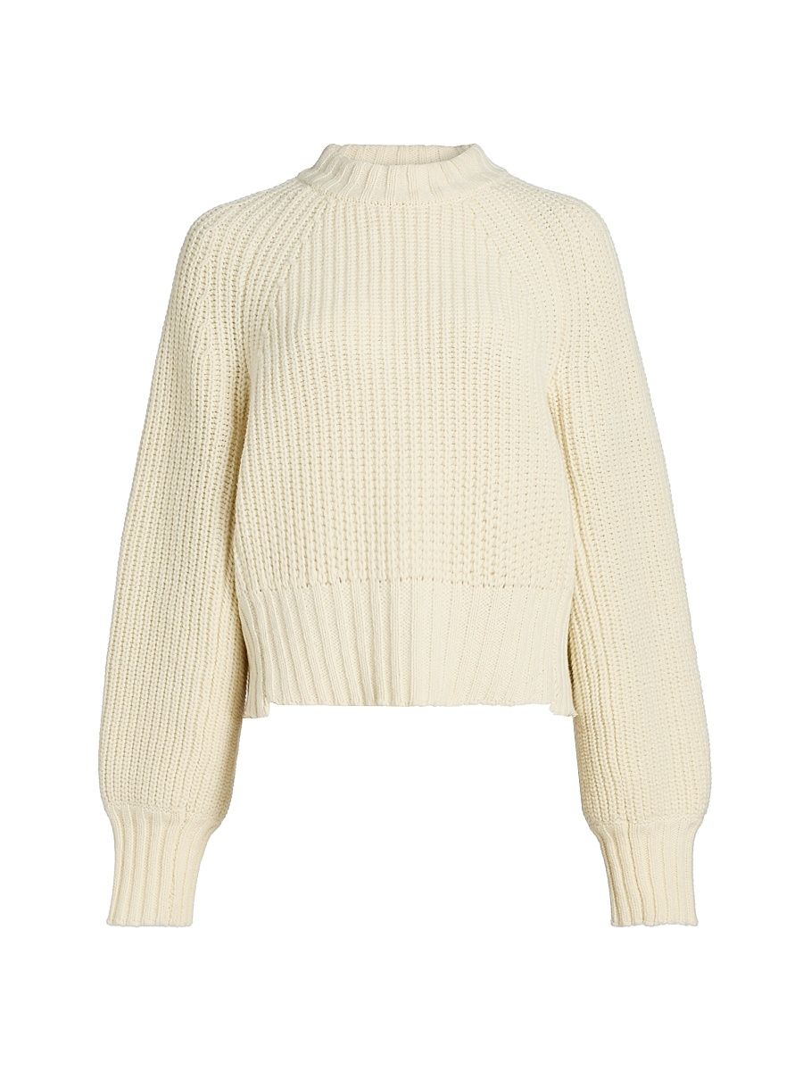 Women's Wool-Blend Cropped Crewneck Sweater - Ivory - Size Large