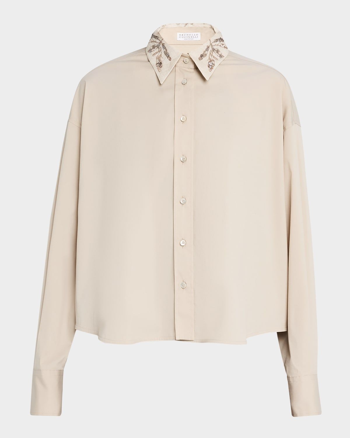 Herbarium-Collar Cotton Poplin Button-Down Shirt