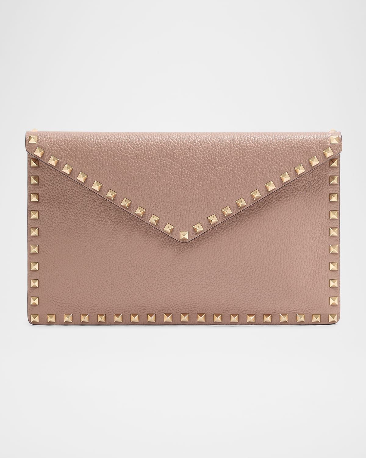 Large Rockstud Leather Flat Pouch Bag