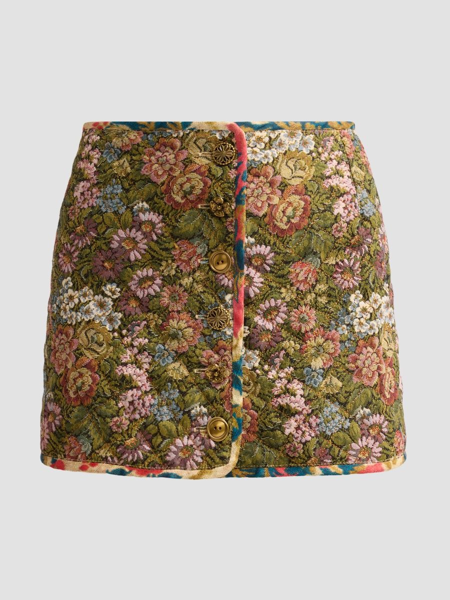 Farm Rio Women's Floral Jacquard Mini Skirt - Light Beige - Size XL