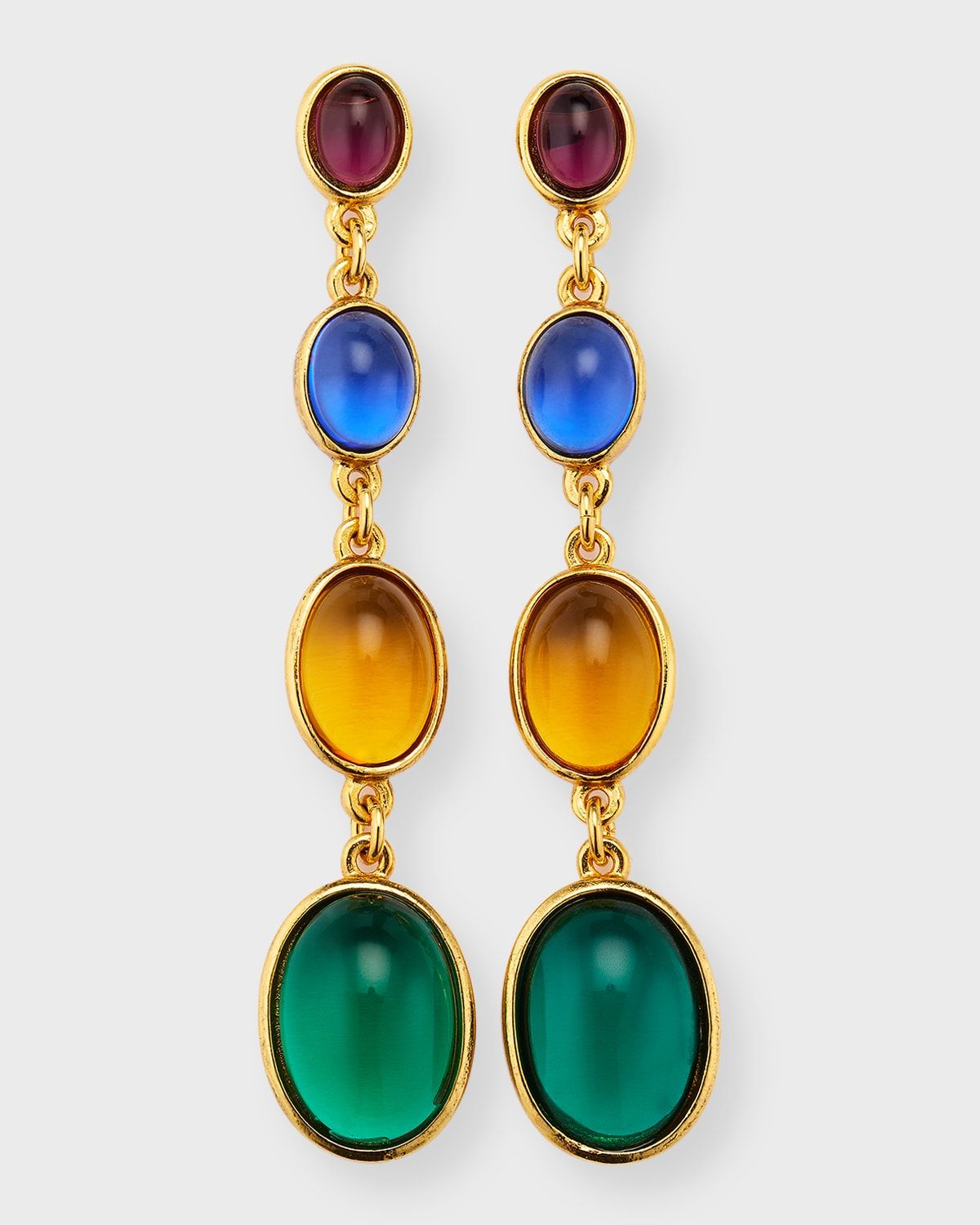 Gold Post Earrings with Multi-Stone Drops