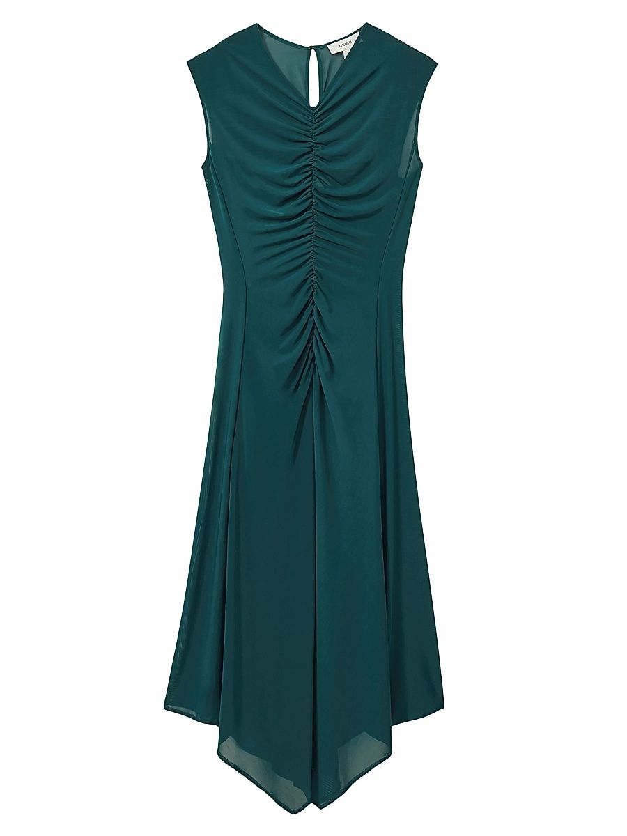 Women's Lyra Ruched Mesh Midi-Dress - Teal - Size 4