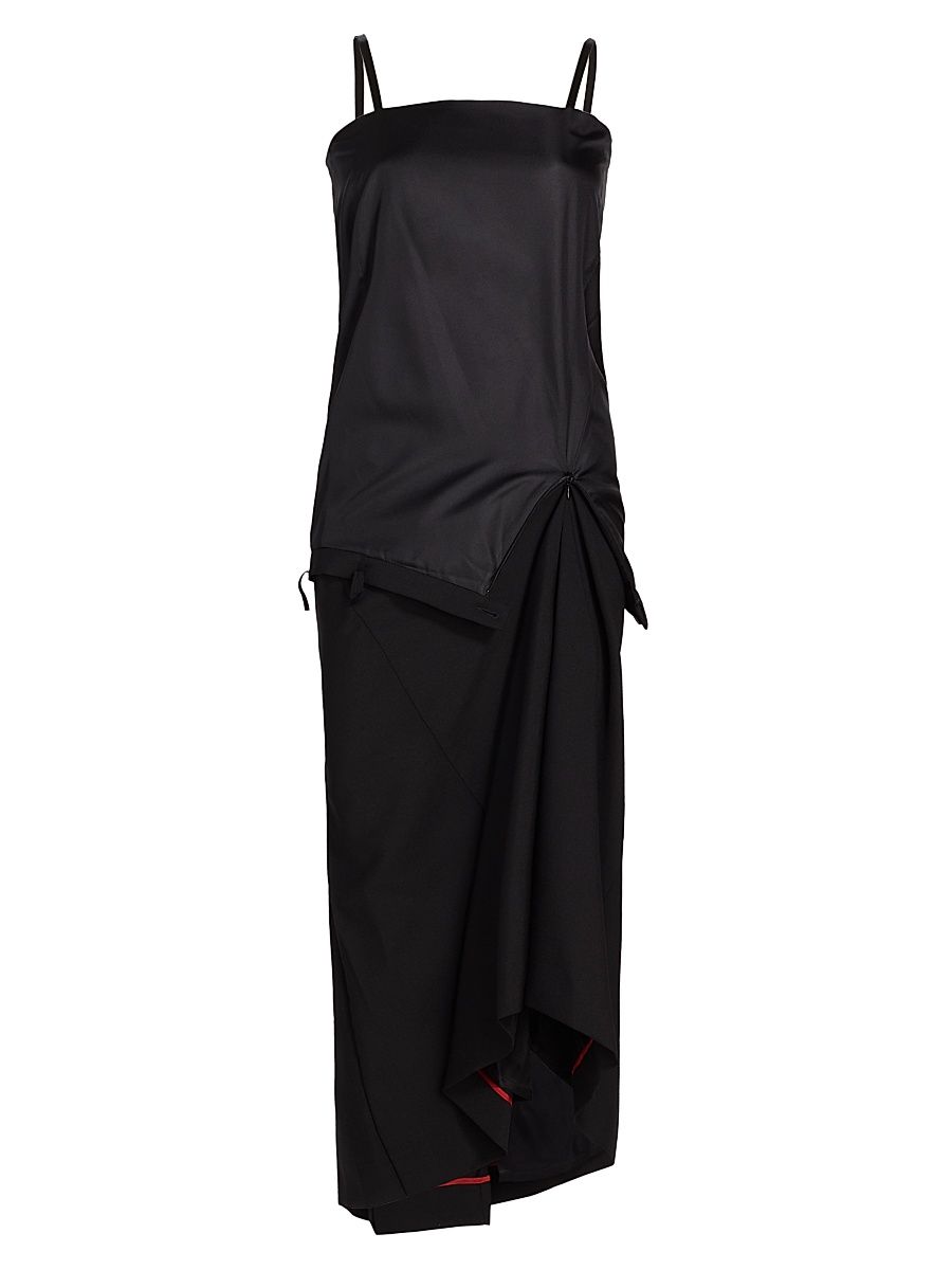 Women's Satin & Wool Midi-Dress - Black - Size 6