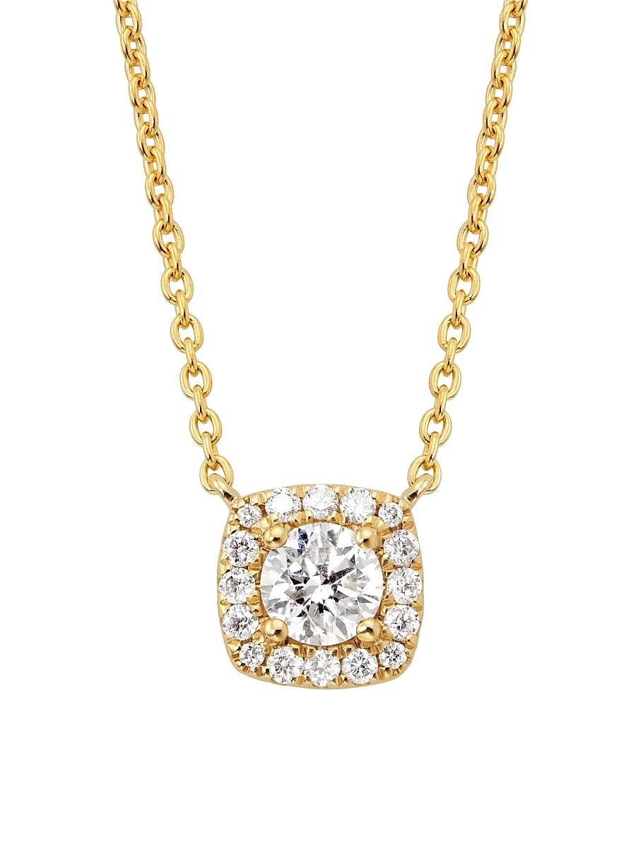 Women's 14K Yellow Gold & 0.34 TCW Diamond Halo Pendant Necklace - Gold