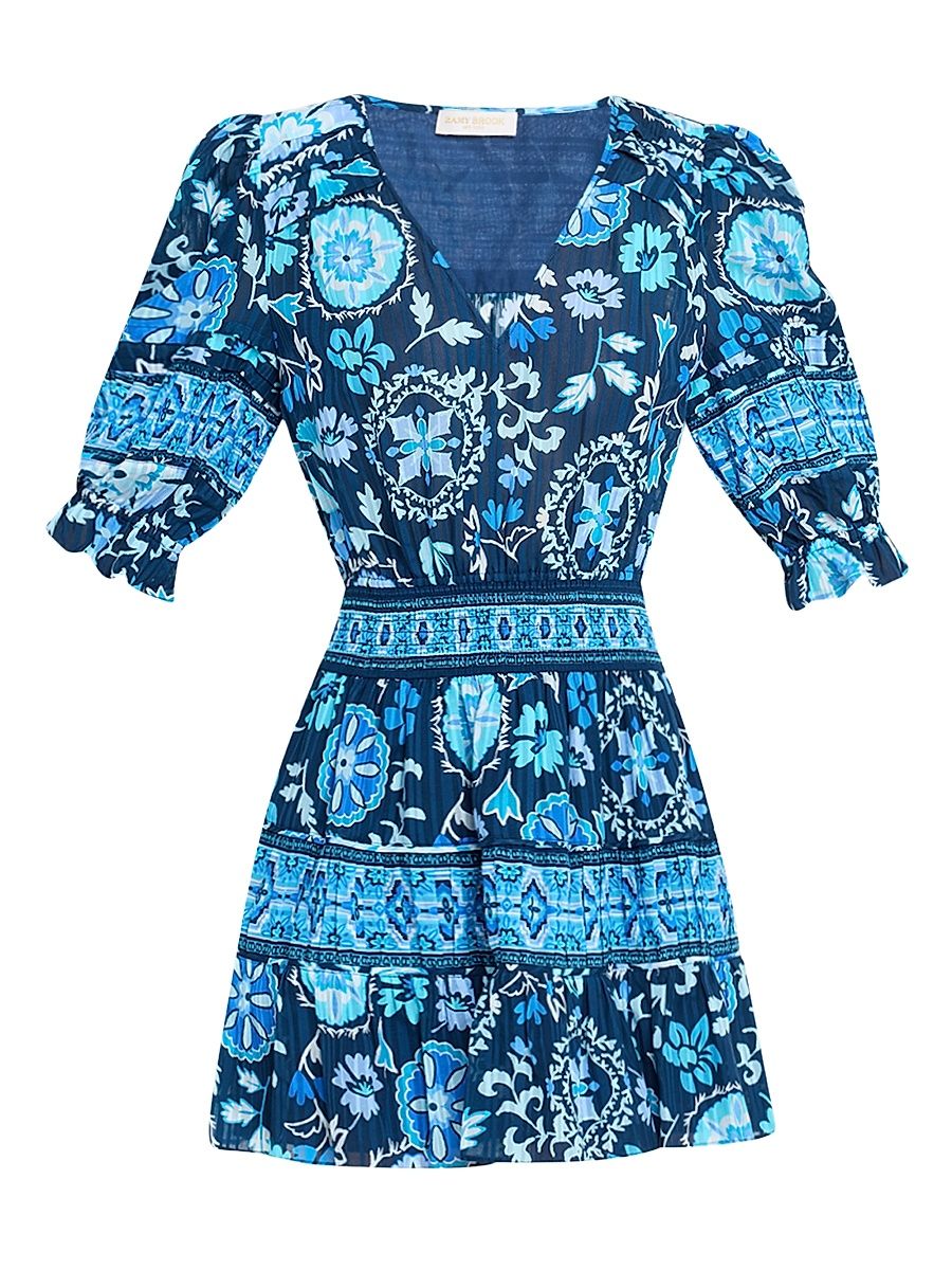 Women's Maya Floral Minidress - Blue Pattern - Size Large