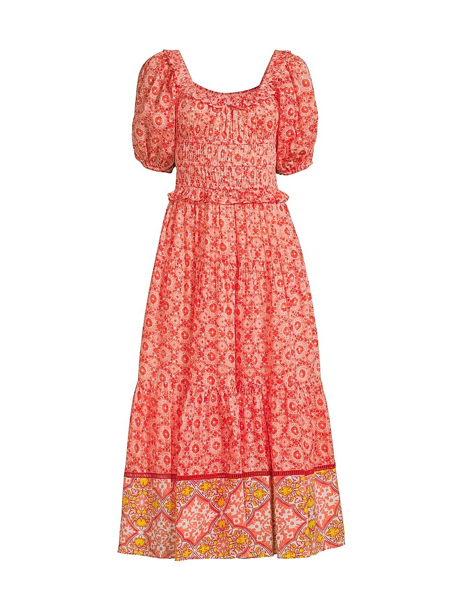 Women's Percy Puff-Sleeve Midi-Dress - Red Franca - Size Large