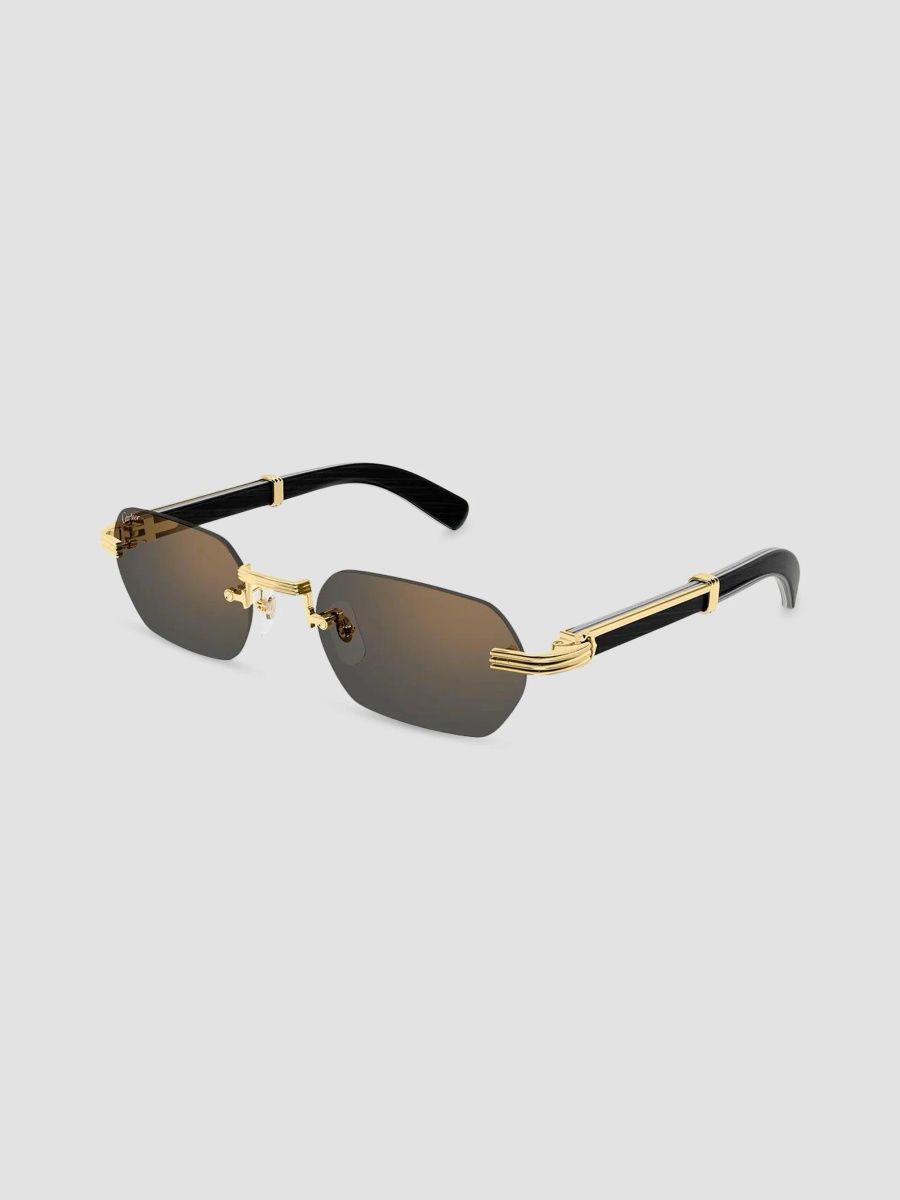 Cartier Men's Première De Cartier Ct0362S Metal & Wood Rimless Rectangular Sunglasses - Black Gold