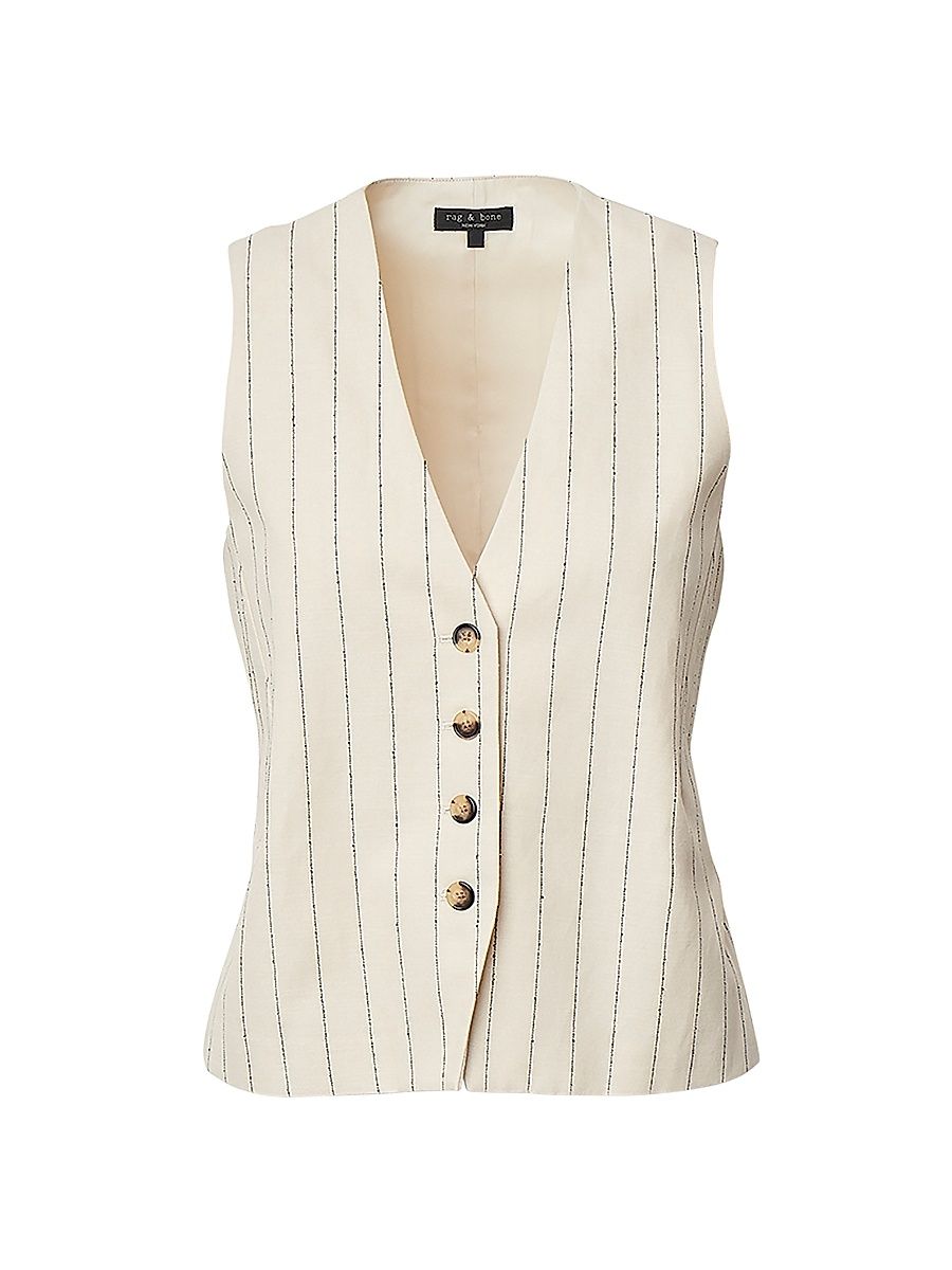 Women's Paulette Stripes Vest - White Stripe - Size 8