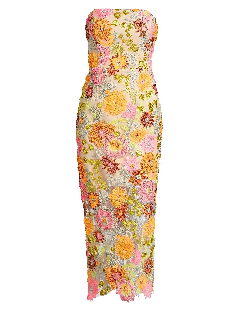 Women's Kait Floral Blossom Sequin Dress - Orange Multi - Size 12