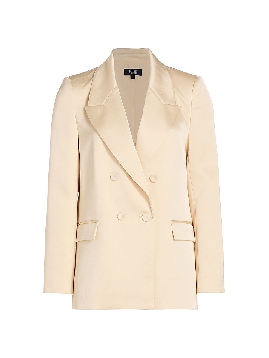 Women's Tina Double-Breasted Satin Blazer - Champagne - Size 4
