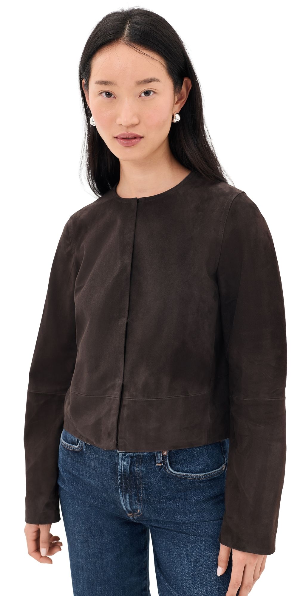 Vince Collarless Cropped Suede Jacket Iron L