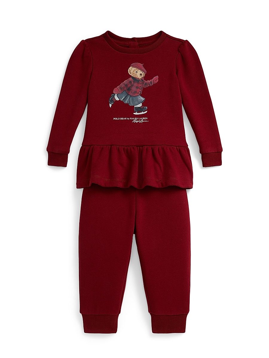 Baby Girl's Polo Bear Magic Fleece 2-Piece Sweater & Sweatpants Set - Holiday Red - Size 9 Months