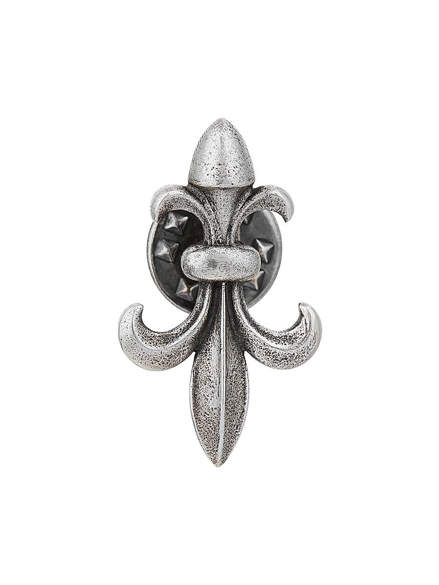 Men's Fleur De Lis Sterling Silver Brooch - Silver