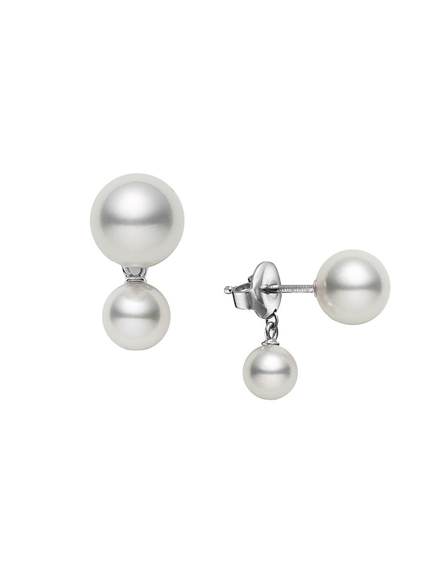 Women's Classic 18K White Gold & Akoya Pearl Drop Earrings - White