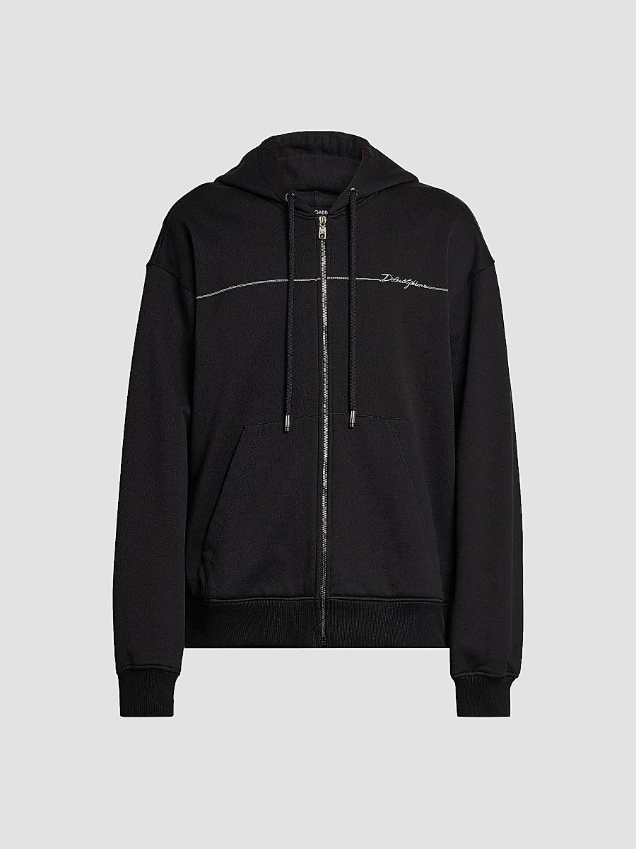 Men's Logo Cotton Zip-Front Hoodie - Nero - Size 46